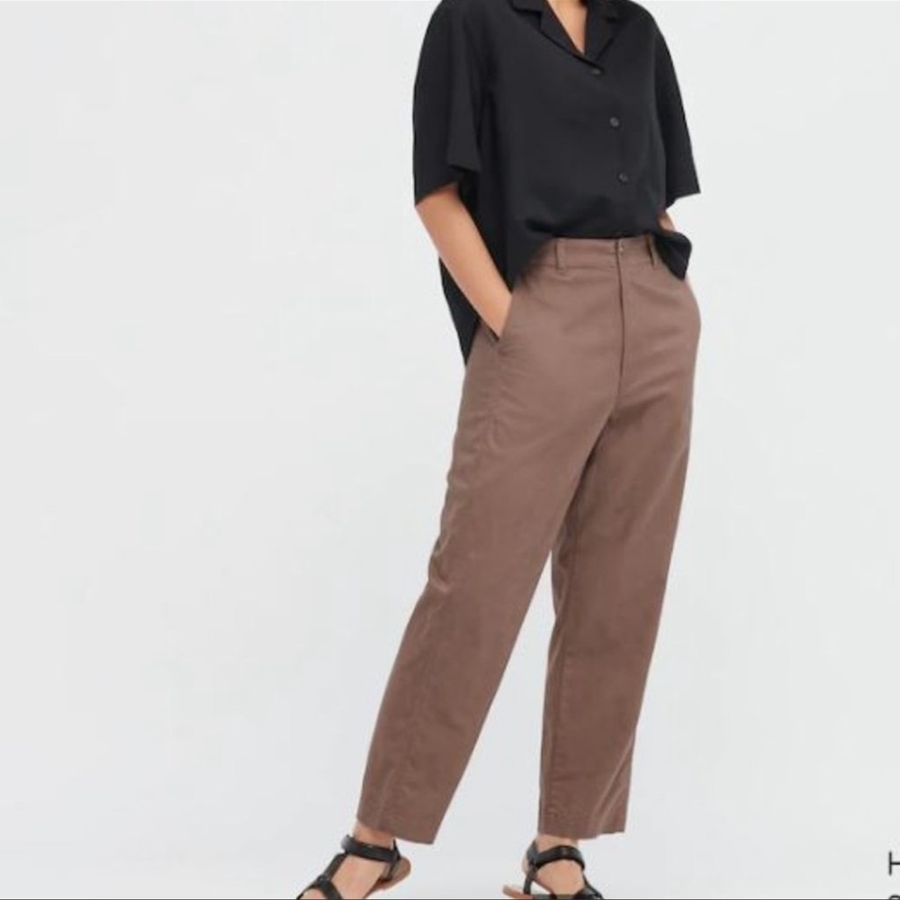 Uniqlo Trousers Linen Cotton High Waist Tapered Pants Size Small